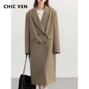 CHIC VEN Women Trench Coat Solid Loose Casual Long Overcoat Double Breasted Female Windbreak Woman Outerwears Spring Autumn 2024