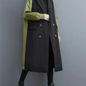 Oversized Turn-down Collar Trench Coat For Women 2023 Autumn Winter Casual Loose Vintage Patchwork Fashion Outerwear Cardigan