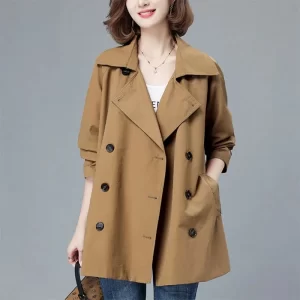 Lady Outerwear Double-breasted Khaki Coffee Navy-blue Overcoat Double-deck Trench Coat Women Windbreakers Oversize Loose Tops