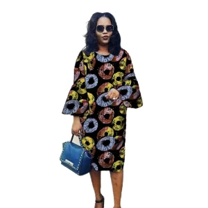 Loose Style African Fashion Women Ankara Clothes Colorful Print Dresses Butterfly Sleeves Wedding/Party Outfits